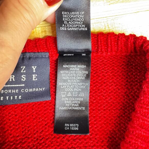 Christmas Sweater Vest Petite Women's sz Large Red Zipper Tree Poinsettia Snow - Picture 4 of 12